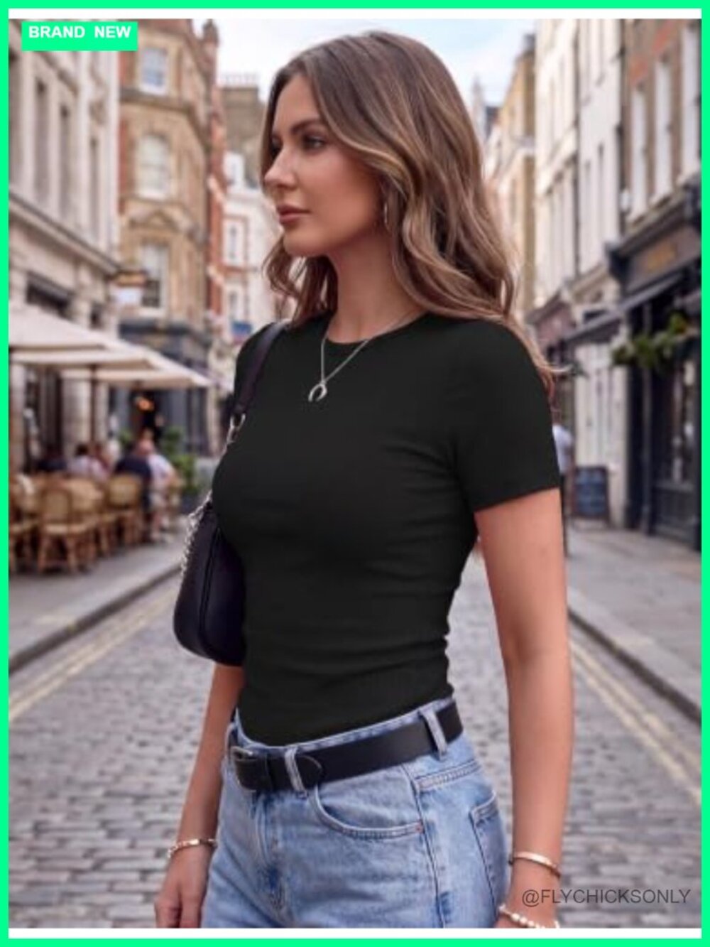 Ribbed Viscose Short Sleeve Crewneck T-Shirt Stretch Slim Fit Basic Top - Picture 4 of 6